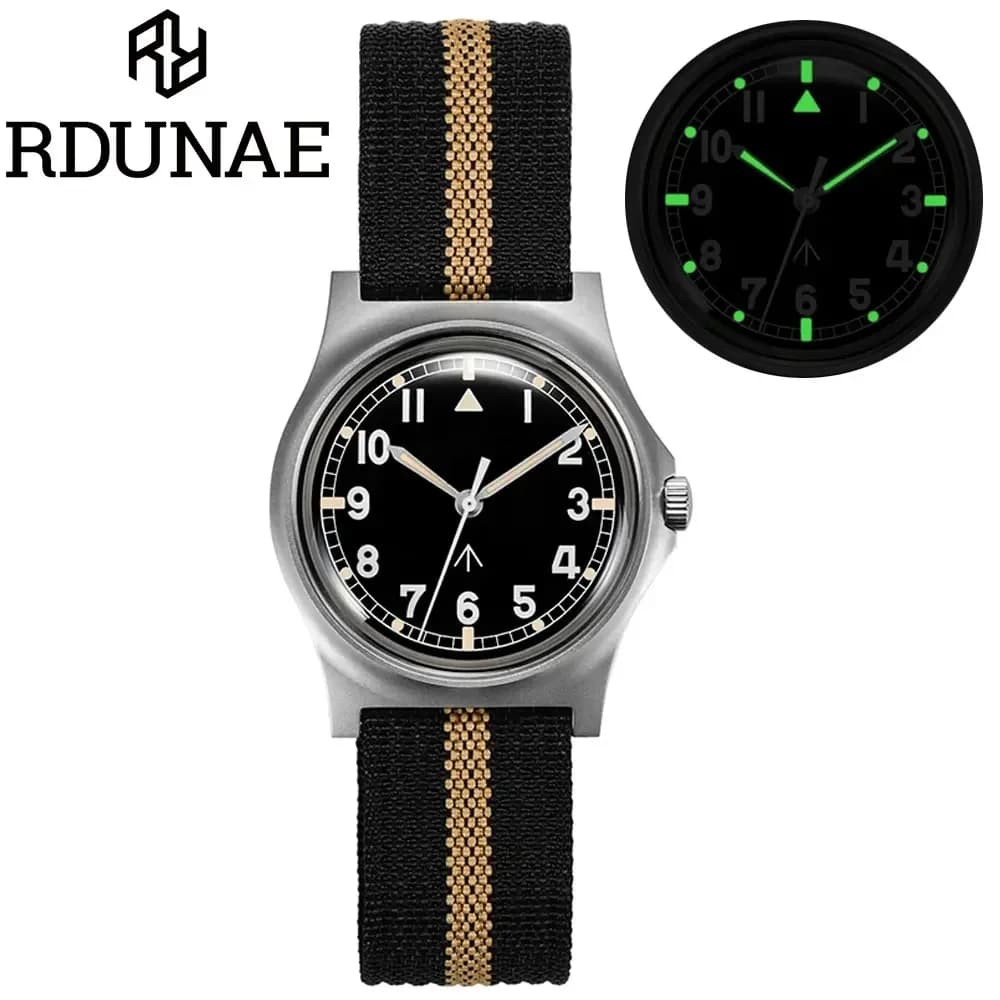 RDUNAE RA01 Quartz Watch Retro Military 316L Stainless Steel Super Luminous Mineral Glass Waterproof Men Watches Reloj Hombre