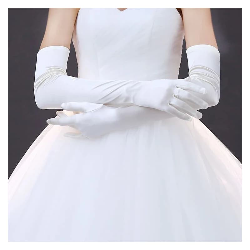 Autumn and winter new satin long white bridal gloves plain all-finger wedding gloves wedding white gloves performance
