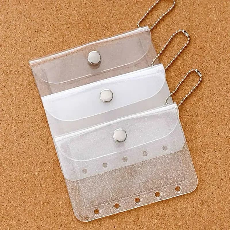 5pcs Portable Mini PVC M5 5-Hole Transparent Women Card Holder Glitter Storage Bag Business Bank Credit Bags Accessories