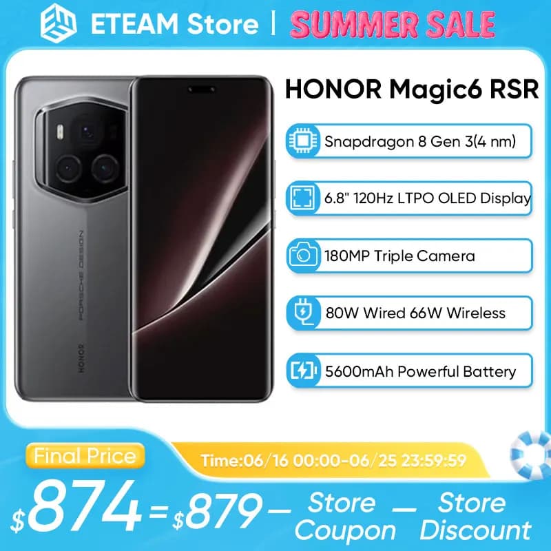 New Original Global Version HONOR Magic6 RSR PORSCHE DESIGN 5G Smartphone 6.8'' 120Hz LTPO OLED Display 66W Wireless SuperCharge