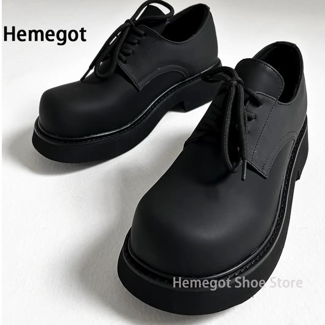 Men Black Thick Soled Derby Shoes Leather Big Toe Ins Fashion Men High-Grade High Street Shoes Couple Style Casual Shoes