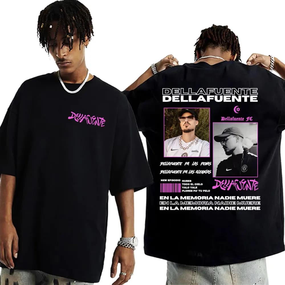 Rapper Dellafuente Tour Cover Graphic T Shirts Men's Clothing Harajuku Hip Hop Punk Oversized T Shirt Casual 100% Cotton T-shirt