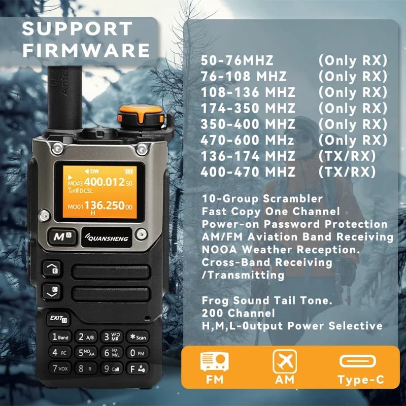 Quansheng UV-k5(8)Walkie Talkie 5W Air Band Radio Charge UHF VHF DTMF FM Scrambler NOAA Wireless Frequency Two Way CB Radio