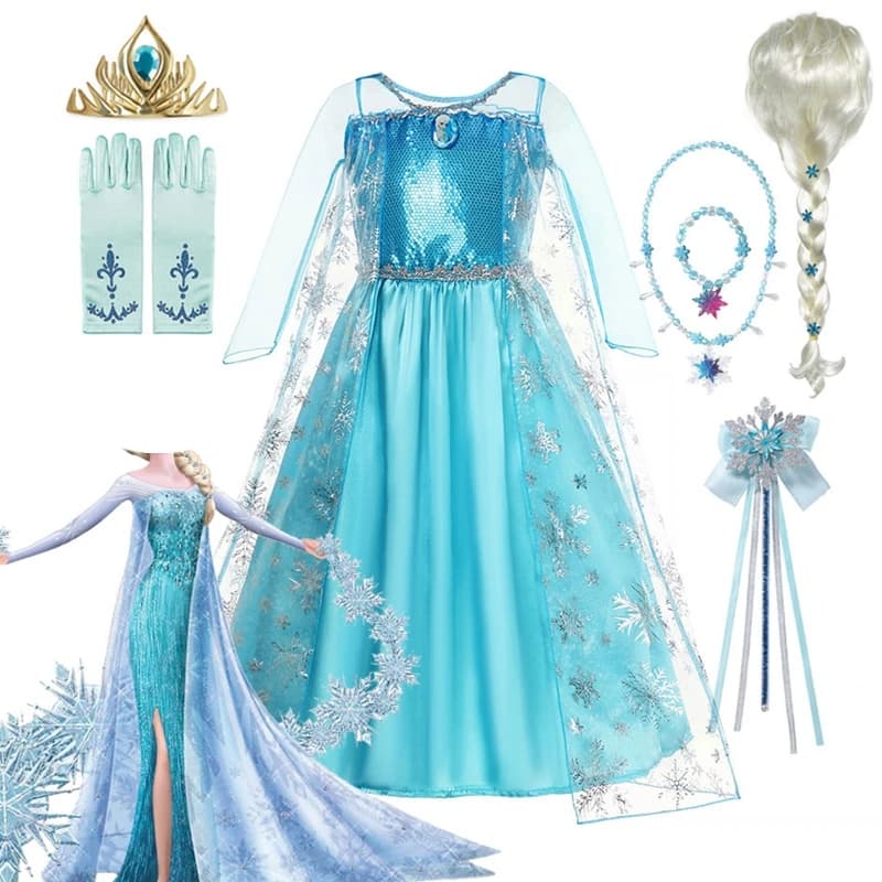 Girls Snow Queen Elsa Kids Costumes for Girl 2025 Carnival Party Prom Gown Robe-Playing Children Clothing Frozen Princess Dress