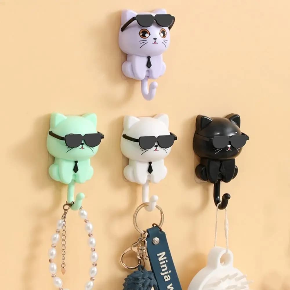 Creative Plastic Cartoon Cat Hooks Decorative Waterproof Key Hangers Wall Hanging Sunglasses Cat Hooks Bathroom