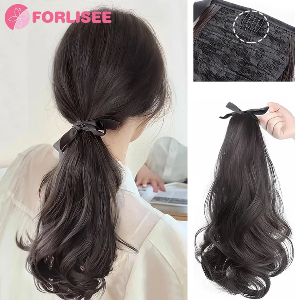 FORLISEE Synthetic Wig Ponytail Female Pear Flower Curl Bandage Slightly Curly Ponytail Braid Fashion Natural Ponytail Wig