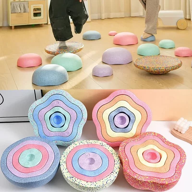 Children's Balance Training Foam Step Sensory Tube Assisted Outdoor Games Stacking Stones Flower Balance Sports Baby Toys Gifts