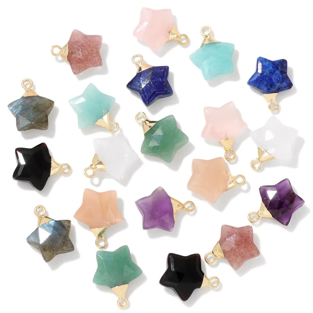 2Pcs Five-pointed Star Shape Stone Pendant Natural Quartz Lapis  Aventurine Labradourite Stone Charms for Jewelry Making 15MM