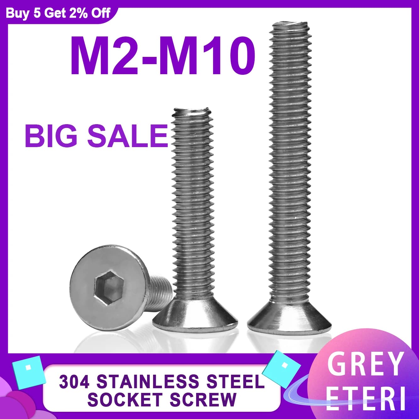 304 Stainless Steel DIN7991 Countersunk Head Hex Socket Screws Bolt Allen Thread Machine Metal Screws M2 M2.5 M3 M4 M5 M6 M8 M10