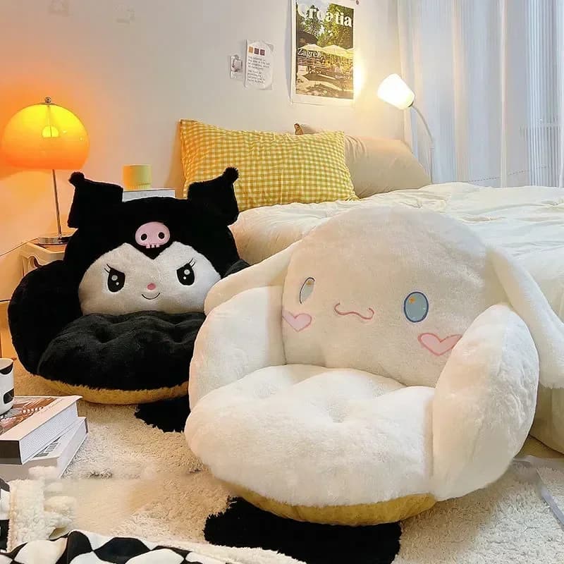 Sanrio Cartoon Cinnamoroll Winter Plush Half Surrounded Black Kuromi Cushion Backrest Dormitory Office Non-slip Chair Cushion