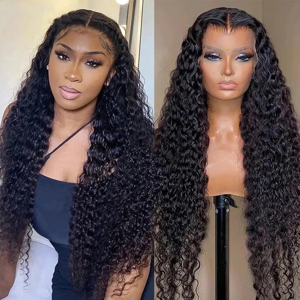 250 Density 13x4 HD Transparent Curly Deep Wave Lace Frontal Human Hair Wig Lace Front Wig PrePlucked For Black Women