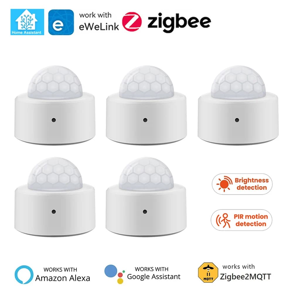 Zigbee PIR Motion Sensor Human Body Motion Detector with Brightness Luminance Sensor Home Security Alarm Support Home Assistant