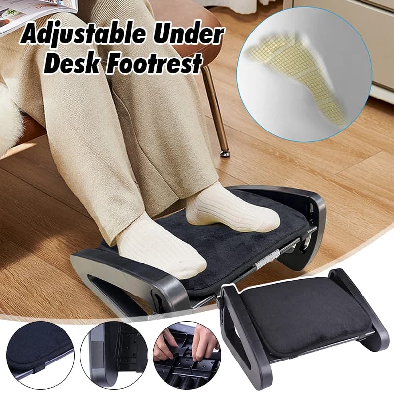 6 Height Adjustable Under Desk Footrest w/Comfort Sponge Pad Ergonomic Foot Stool Leg Rest Home Office Gaming Posture Correction