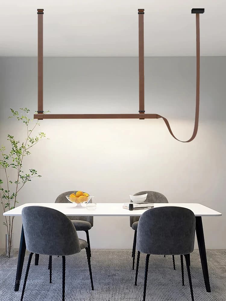 LED 2025 Modern Minimalist Brown Black Leather Ceiling Pendant Light Home Decoration Light Fixture above Dining Table Lustres