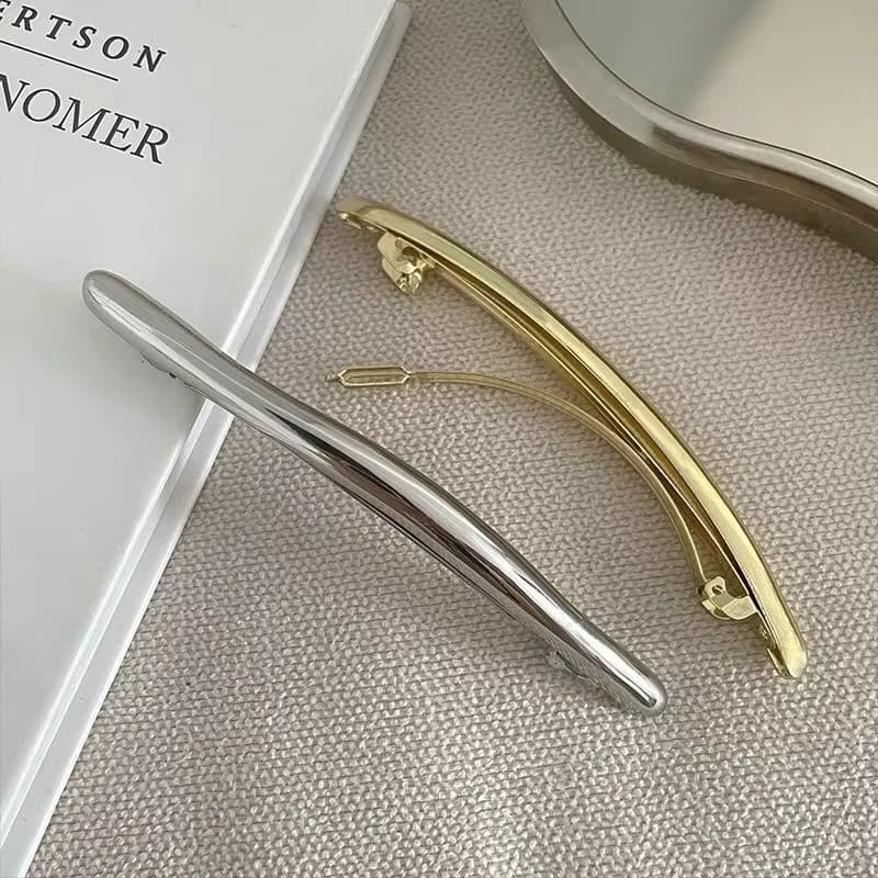 Women New Simple Metal Golden Strip Long Barrettes Irregular Shape Hair Clip Alloy One Word Hairpin Smooth Spring Clip Hairgrip