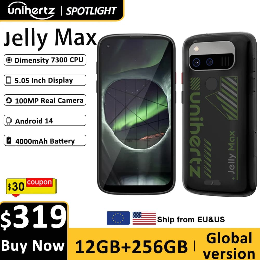 Unihertz Jelly Max 5G Mini Smartphone Android 14 Dimensity 7300 CPU 12GB 256GB 100MP Camera 4000 mAh Battery 5.05" inch Screen