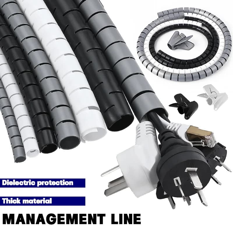 2M Cable Wire Protector Cable Organizer Management Wire Winder Pipe Flexible Wire Wrap Line Coiled Tube Office Cord Sleeve Cover