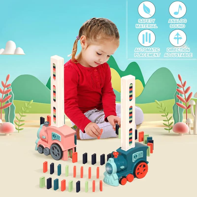 Kids Domino Train Car Set Sound Light Automatic Laying Domino Brick Colorful Dominoes Blocks Game Educational DIY Toy Gift