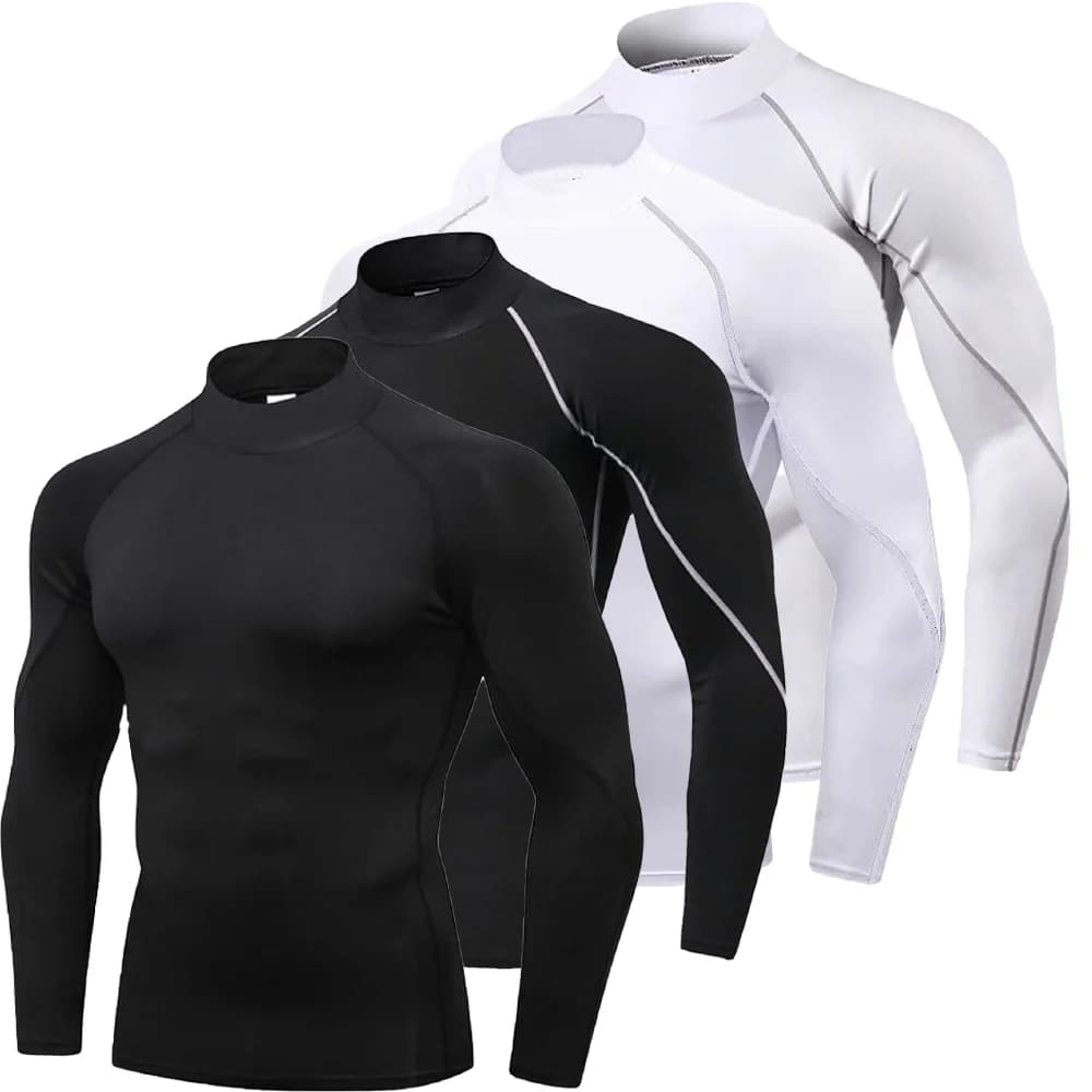 Men's Workout Compression Shirt Quick Dry Running T-shirt Turtleneck Long Sleeve Rash Guard Gym Base Layer Athletic Undershirt