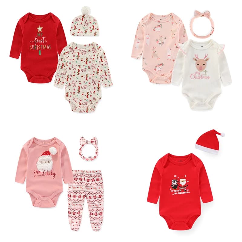 Cartoon Print Newborn Christmas Baby Boy Sets 2/3 Pieces Winter Christmas Gift 0-12 Months Baby Girl Clothes Long Sleeve