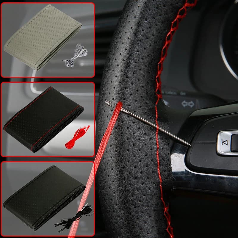 Car Steering Wheel Cover Needles And Braid Thread Artificial Leather Car Covers Suite 3 Color DIY Texture Soft Auto Accessories
