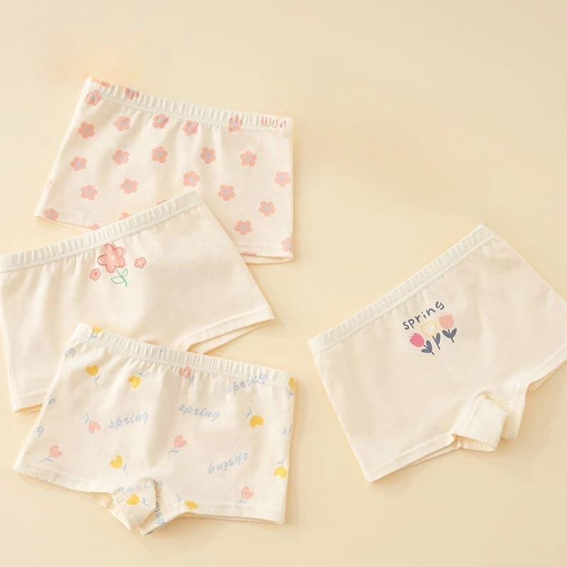 4PCS Kids Cotton Antibacterial Panties for Girls Thin Breathable Knickers 3+y Young Children Underwears Baby Cute Print Briefs