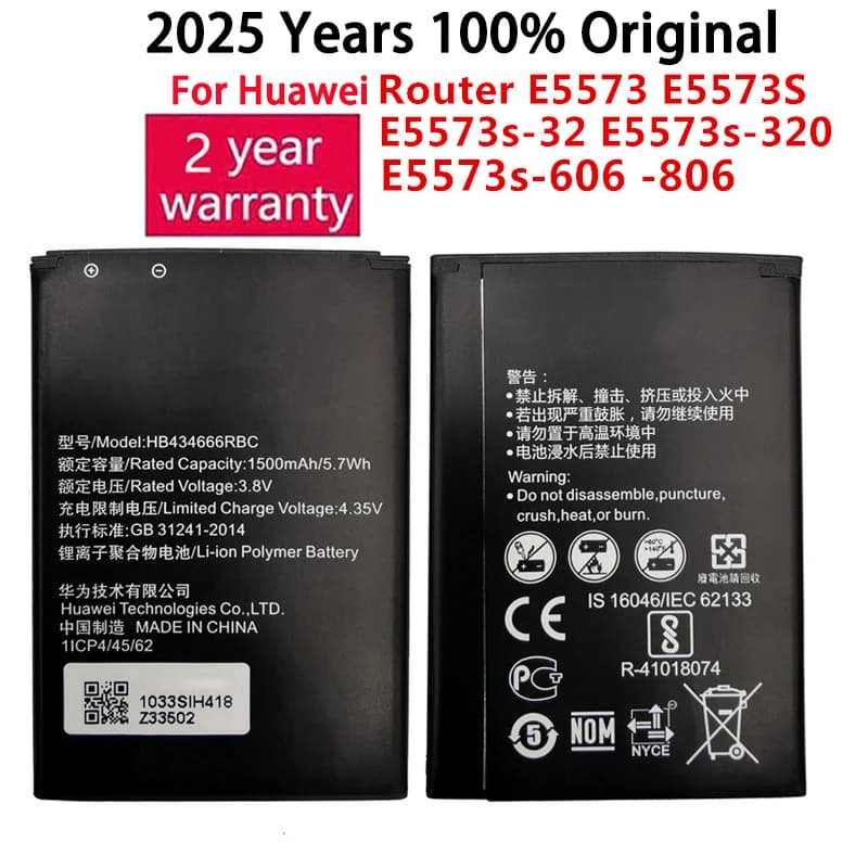 100% Original Battery HB434666RBC For Huawei Router E5573 E5573S E5573s-32 E5573s-320 E5573s-606 -806 High Capacity 1500mAh
