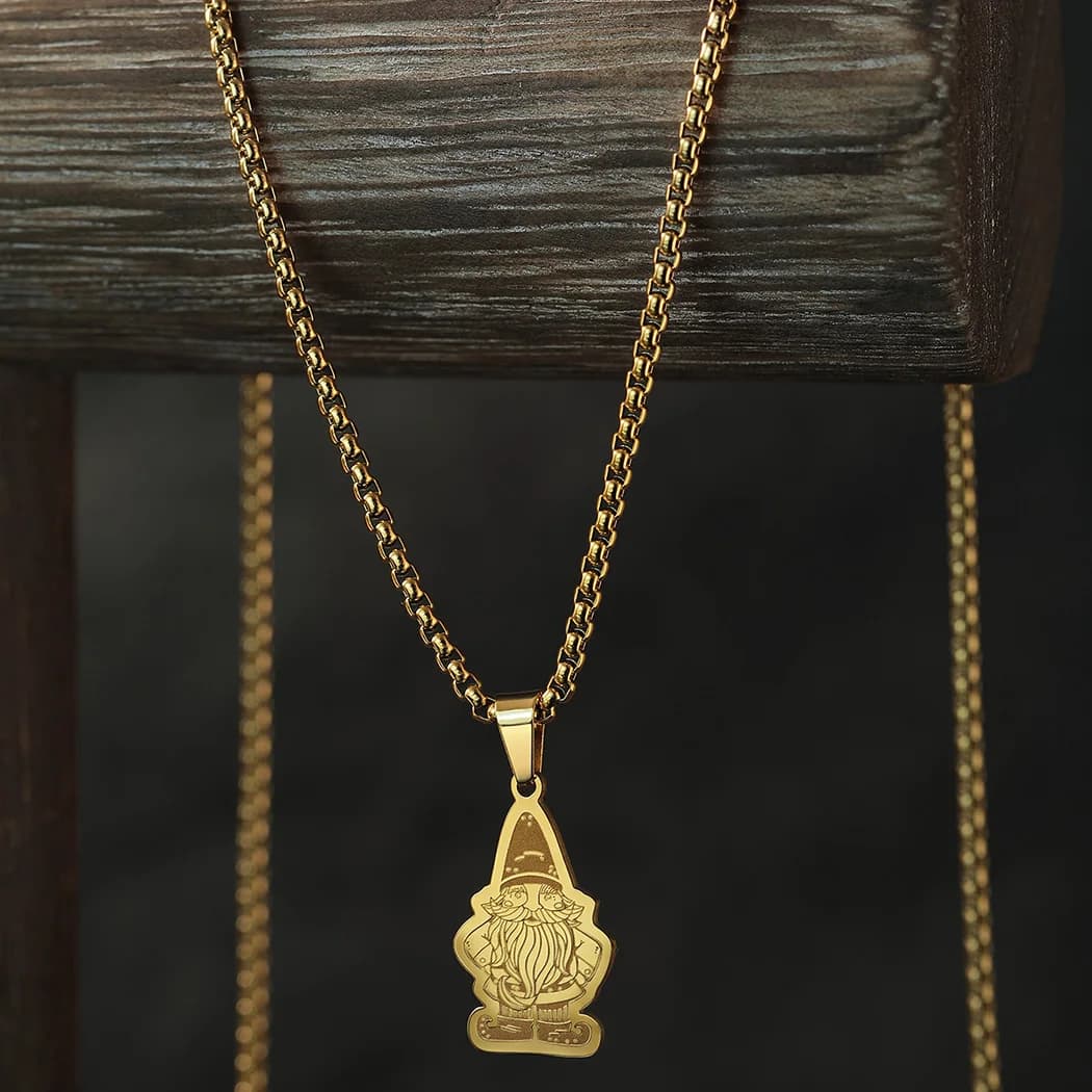 Kinitial Garden Gnome Clipart Pendant Necklace For Women Men Christmas Jewelry Accessories Neck Chain Necklace Birthday Gifts