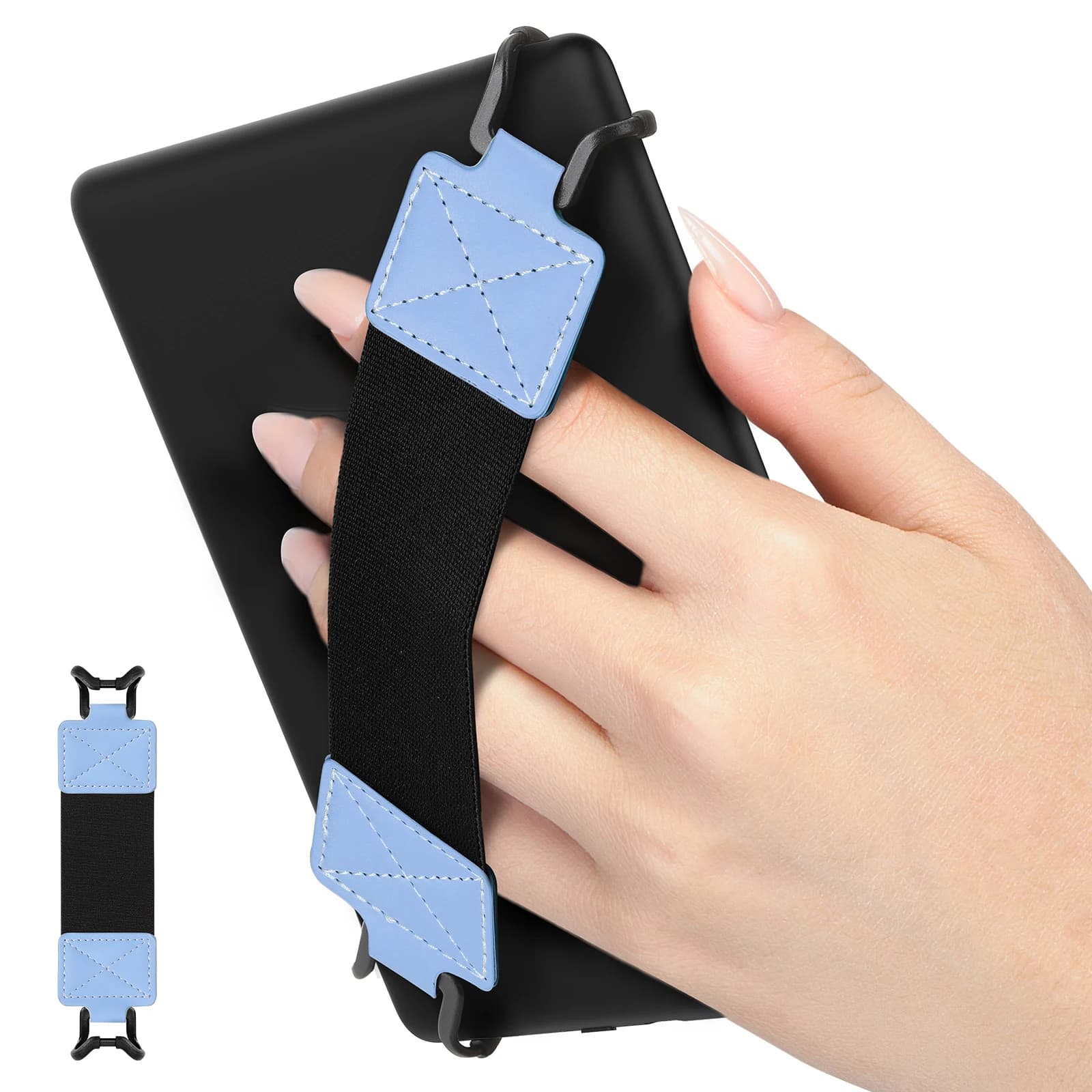 Universal E-Reader Security Hand Strap Holder For 6-8" iPhone Finger Grip PU Leather Nylon Elastics Belt for Kindle Kobo Tablets