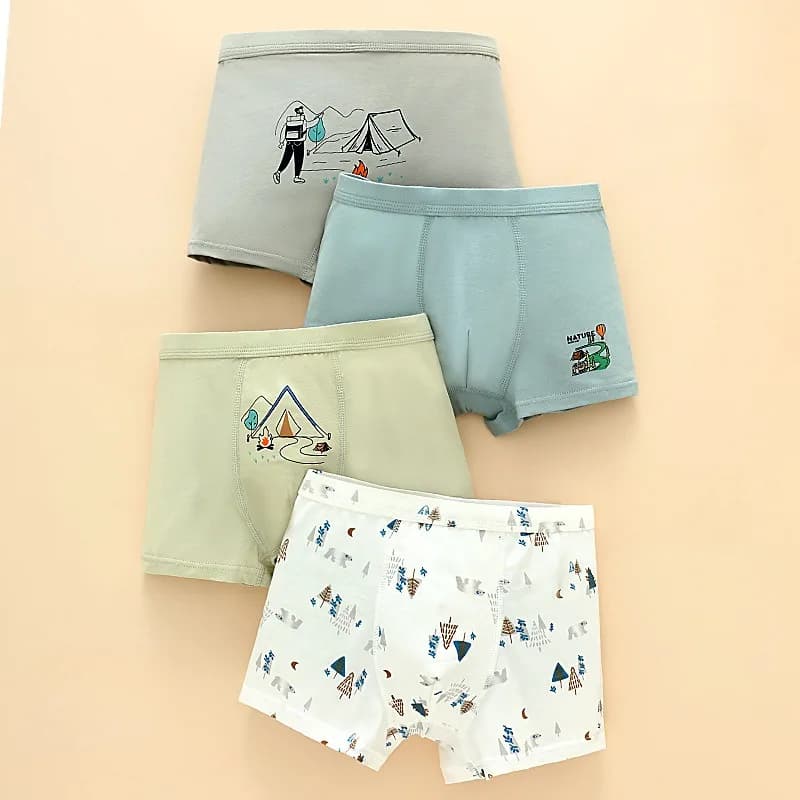 4PCS Kid Cotton Antibacterial Panties for Boy Thin Soft Breathable Knickers Baby Cartoon Print Briefs 3+y Young Child Underwears
