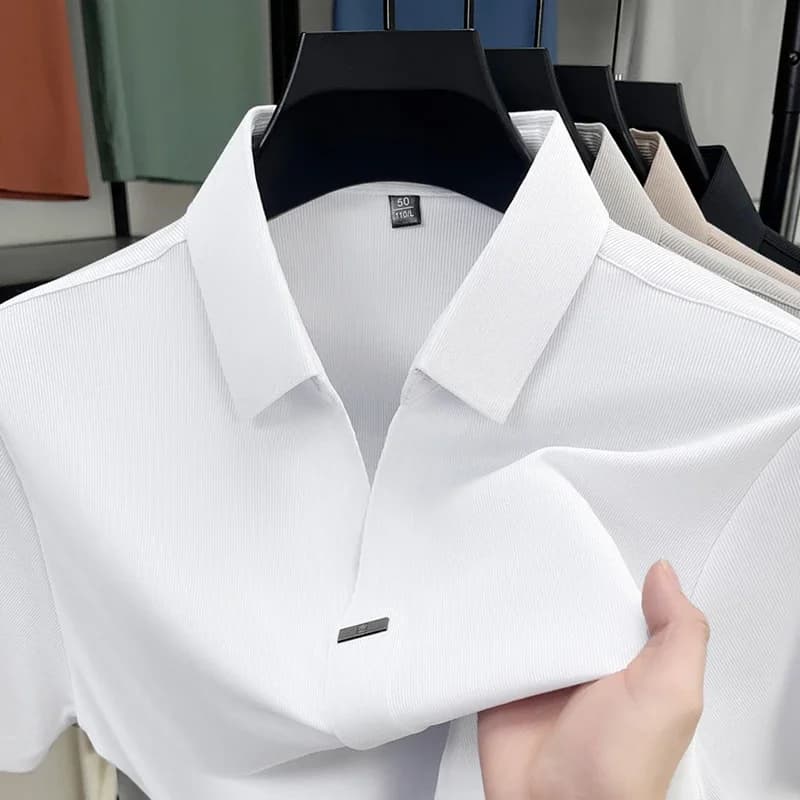 2025 New Men's Casual and Fashionable Solid Color Short Sleeved Polo Shirt Comfortable and Versatile Summer T-shirt