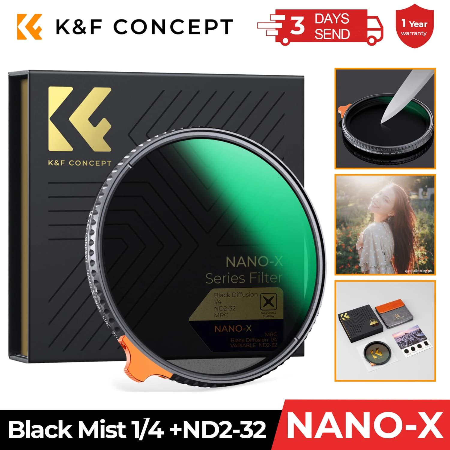 K&F CONCEPT ND2-32 1/4 Black Mist Diffusion Camera Filter lens Variable 2 in 1 ND Filters Video 49mm 52mm 58mm 62mm 67mm 77mm