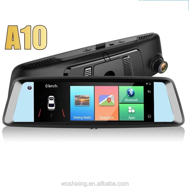 A10 7 Inch Car Dvr Dash Cam Rearview Mirror with Front Inside Dual Camera Gps Navigation Wifi 4g Live Streaming Black 1080P IPS