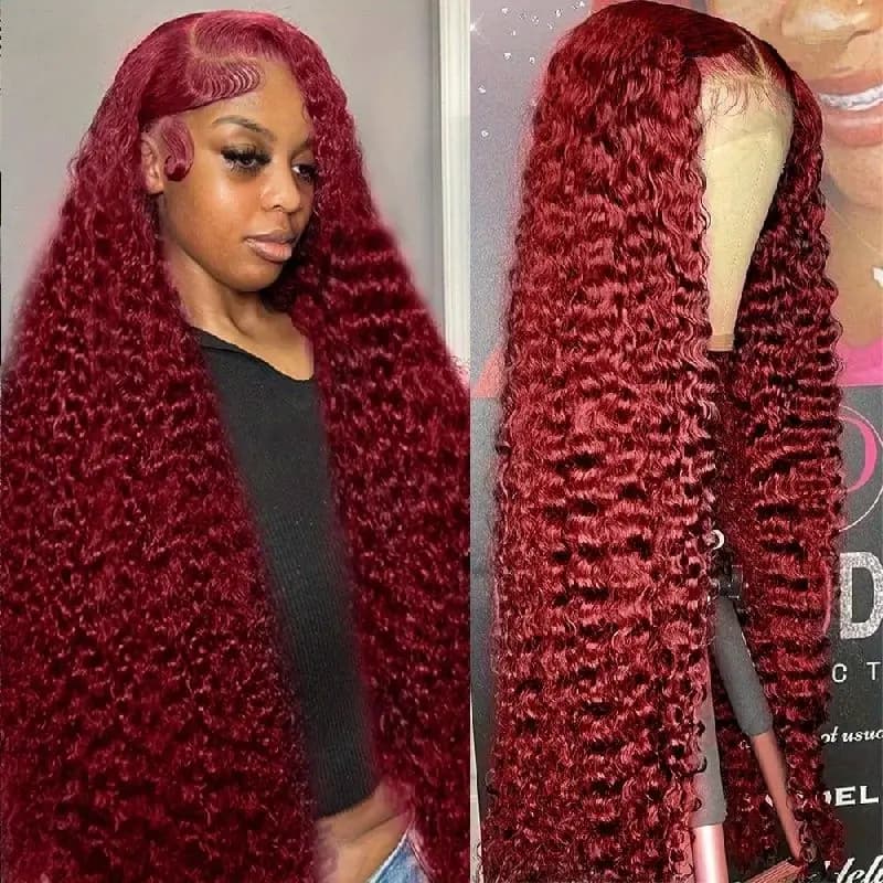 13x6 hd lace frontal human hair wig 30 40 Inch Burgundy 99J Burgundy Deep Wave 13x4 Frontal Red Curly Wigs Remy For Women choice