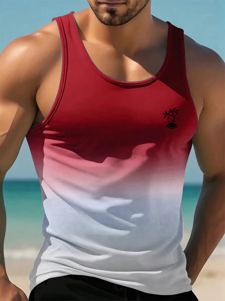 Summer new casual 3D printed mens sleeveless T-shirt Hawaiian style mens fashionable round neck vest outdoor beach mens vest2025