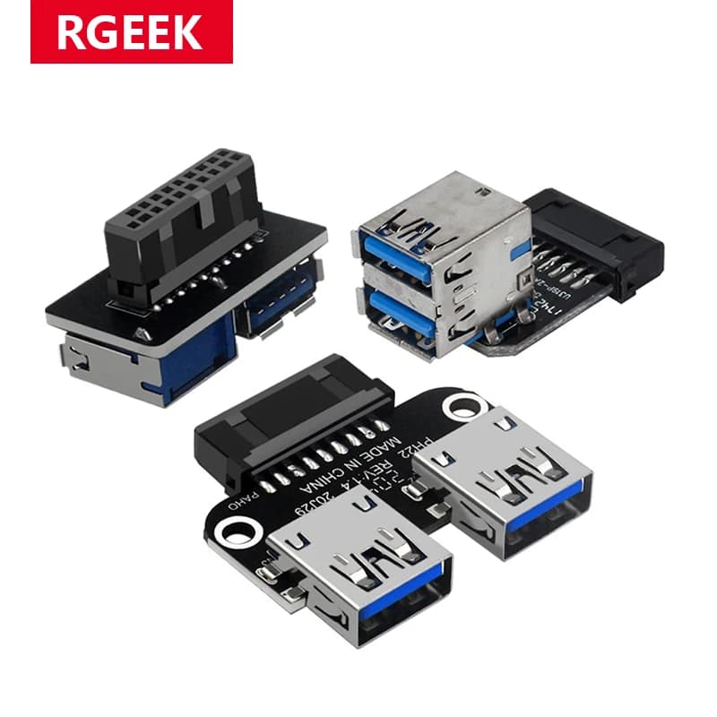 RGEEK USB3.0 19PIN 20Pin Female to Dual USB 3.0 A Female Motherboard Strong Adapter Converter Motherboard Adapter