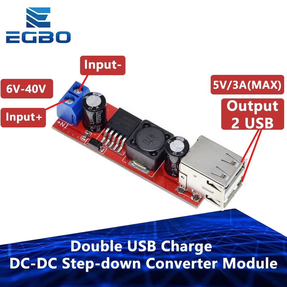 1PCS EGBO  DC 6V-40V To 5V 3A Double USB Charge DC-DC Step-down Converter Module For Vehicle Charger LM2596 Dual USB