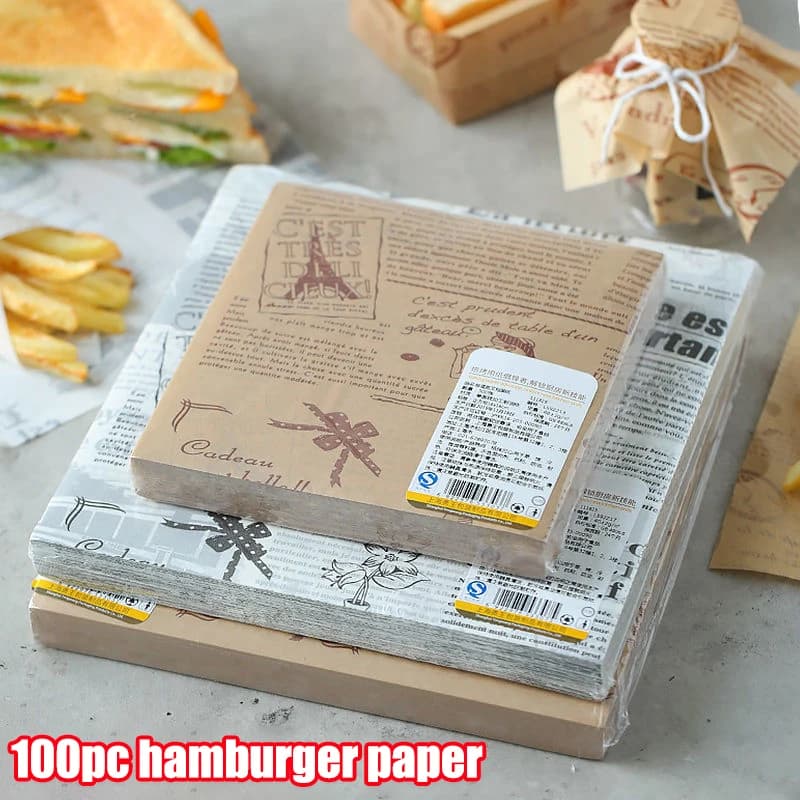 100 Pieces of Absorbent Paper Sandwiches, Burgers, Fries Fried Food Wrappers Plate Mats Waxed Paper and Baking Paper