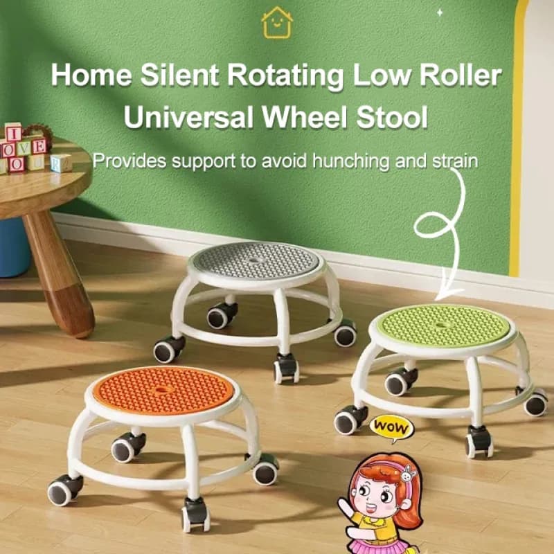 Ultifunctional Silent Swivel Stool with Wheel Shoe Portable Rotating Mesh Imitation Rattan Stool for Toddler Learning To Walk