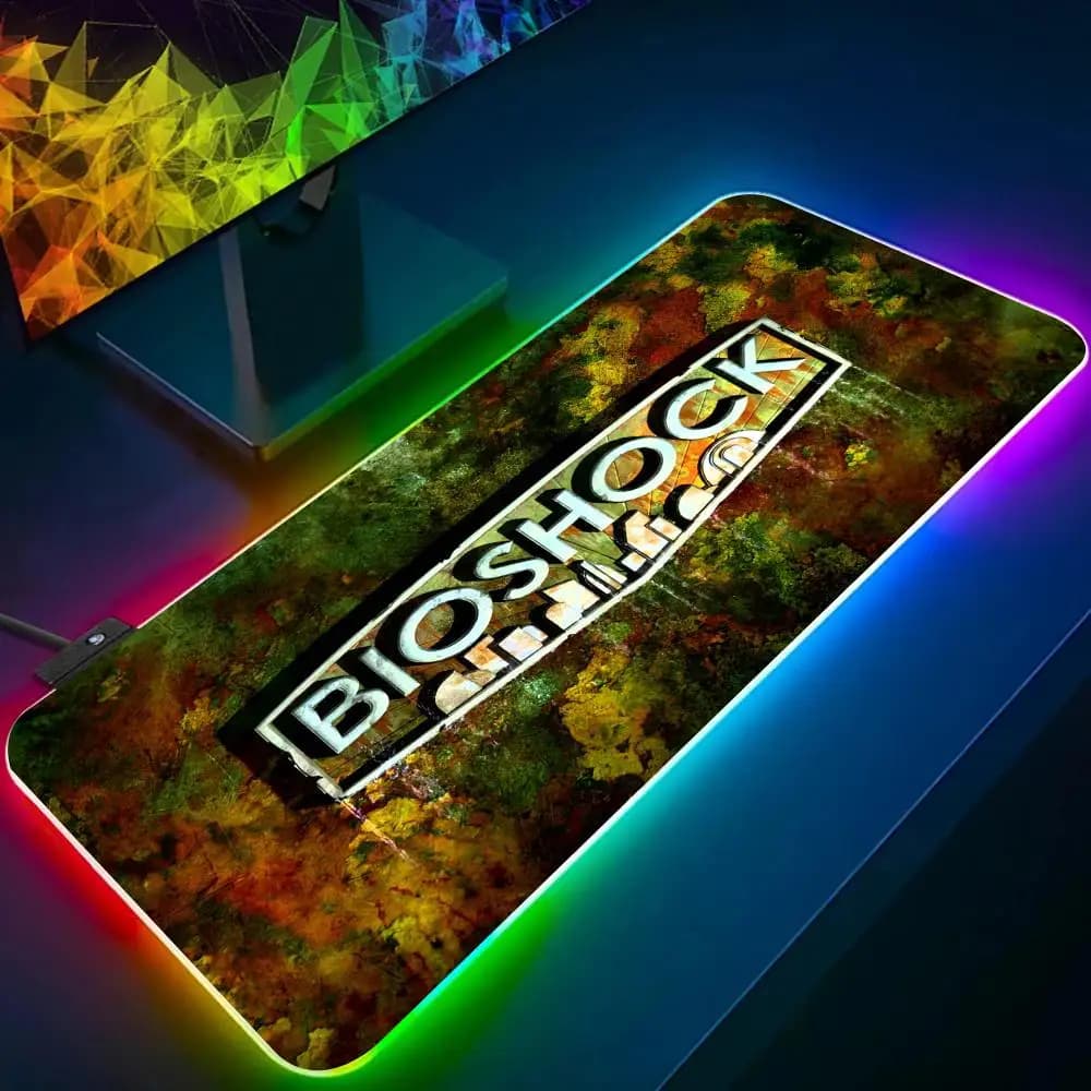 Game B-Bioshock R-Raptures Mouse Pad RGB Glow Personality Picture Custom PC Table Mat Carpet Mat Game Player Dedicated LED