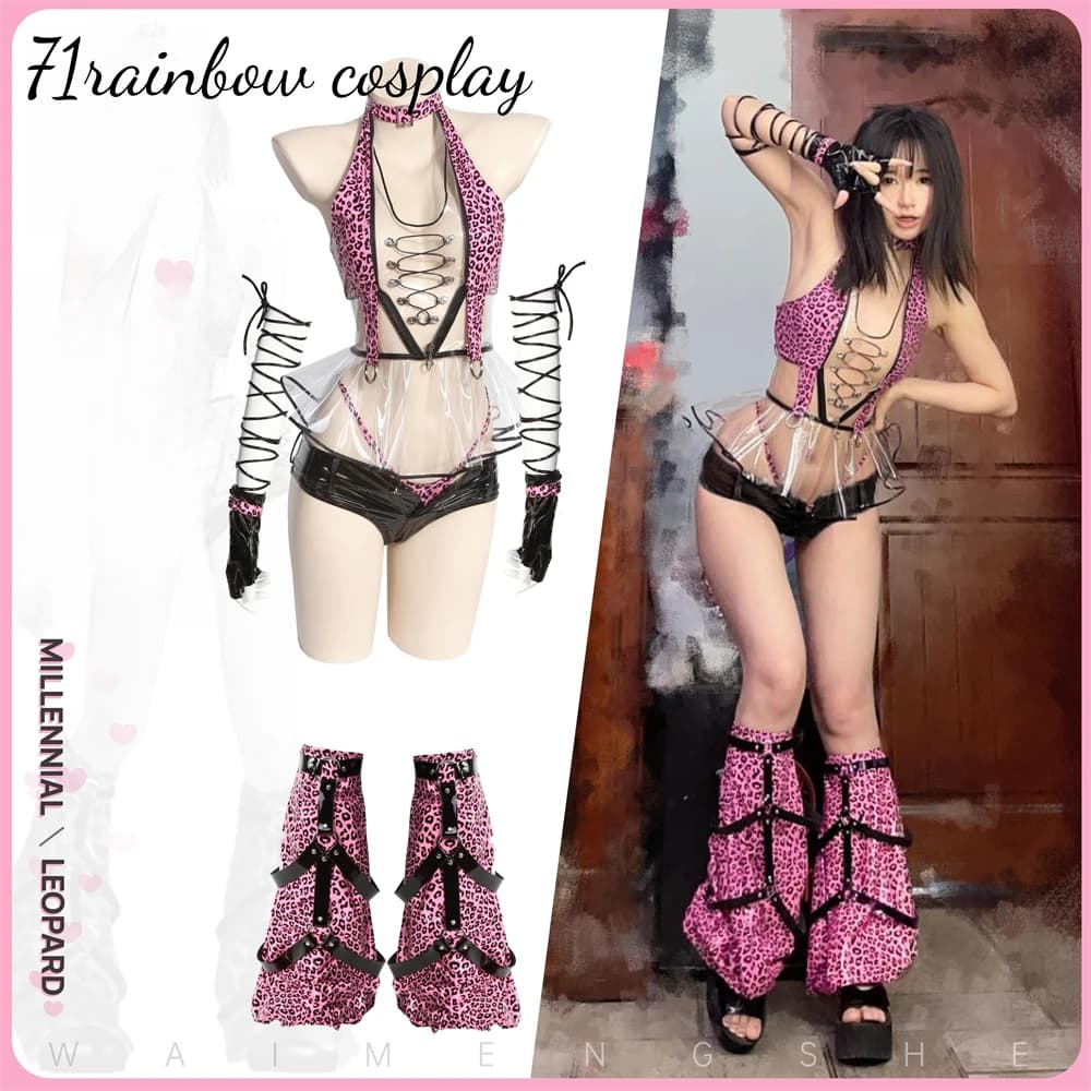Millennium Leopard Original Design Cosplay Japanese Punk Costume Suits Woman Roleplay Leather Y2K Sexy Cosplay