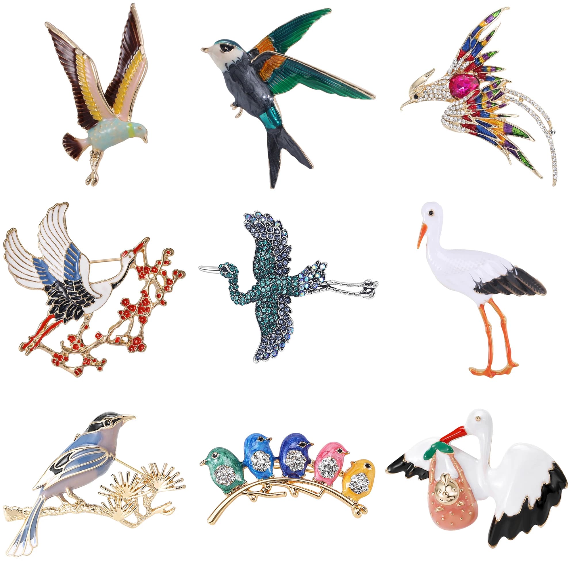 Rhinestone Phoenix Brooches for Women Unisex Enamel Bird Animal Pins Office Party Friend Gifts Jewelry Accessories