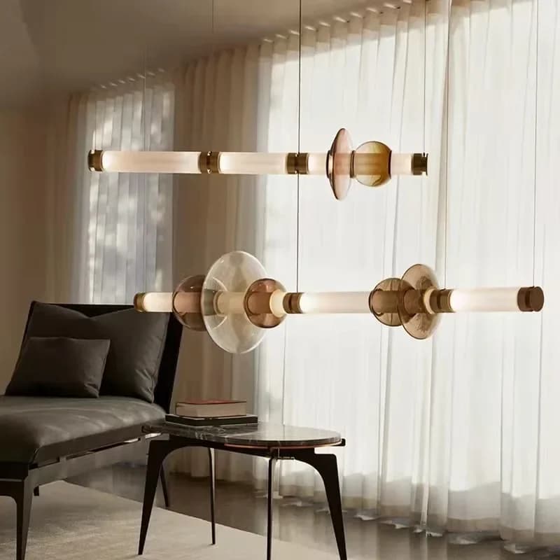 Nordic Long Dining Kitchen Island Chandelier Stained Glass Strip LED Indoor House Decor Hanging Pendant Lamp Lighting Fixturer