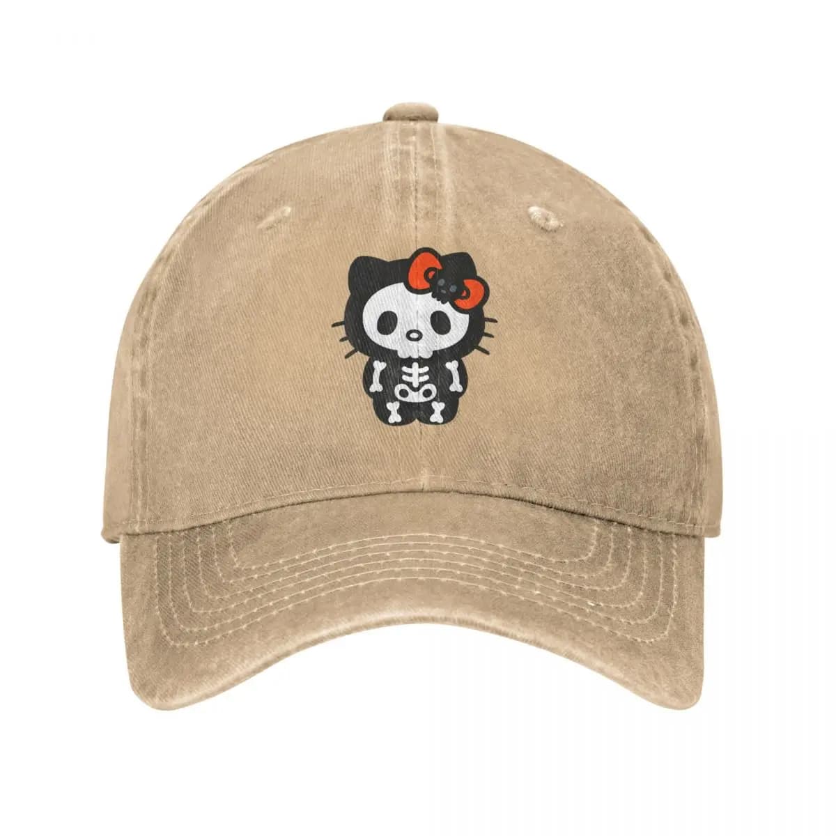 Hello Kitty Skeleton Halloween Baseball Caps Vintage Distressed Denim Washed Snapback Cap Outdoor All Season Travel Hat