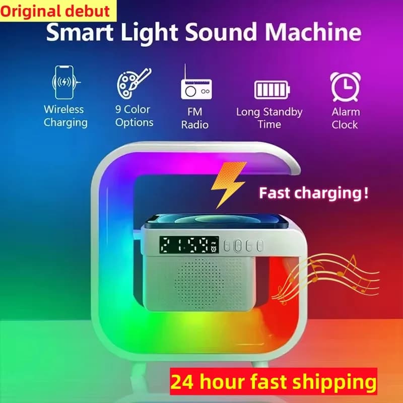 Multifunction Wireless Charger Stand Bluetooth 5.0 Speaker Fm Tf Rgb Night Light Fast Charging Station For Xiaomi Iphone Samsung