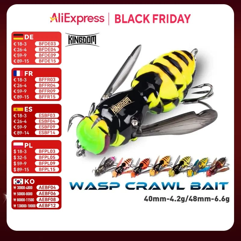 Kingdom Floating Wasp Bait 4.2g 6.6g 40mm 48mm Artificial Insect Bionic Fishing Lure Hard Baits Bass Carp Pike Fishing Wobbler