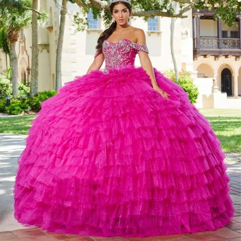 Orange Quinceanera Dress 2024 Princess Beading Sequins Ruffles Sweet 15 16 Dress Off Shoulde Vestidos De