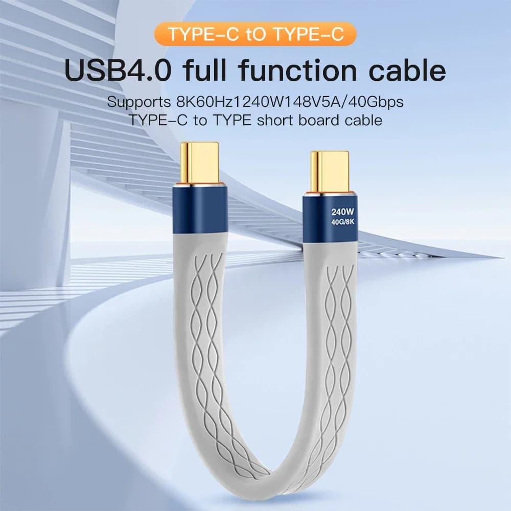 240W 40GB Short USB C to USB C Cable Fast Charging Type C Cord 40Gbps Data Transfer 8K Flat Slim FPC Data Charge Extension Cable