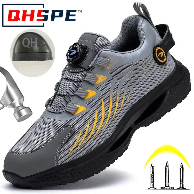 Rotating Button New Safety Shoes Men Anti-smash Anti-puncture Work Shoes Fashion Men Sport Shoes Security Protective Boots Men