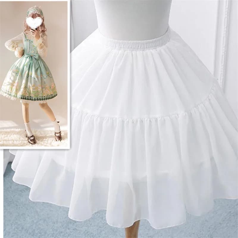 Women Girls Ruffled Short Petticoat with/no Hoop Solid Color Fluffy Bubble Tutu Skirt Puffy Half Slip Prom Crinoline Underskirt